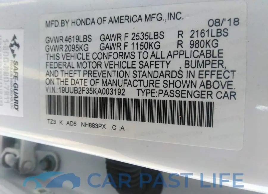 19UUB2F35KA003192# 9