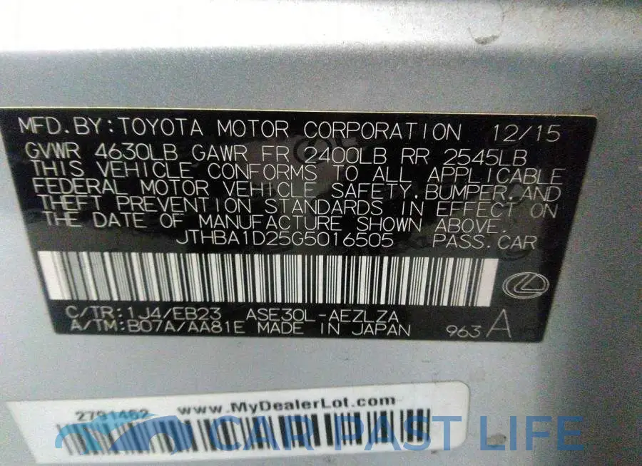 JTHBA1D25G5016505# 9