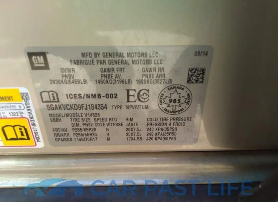 5GAKVCKD9FJ184354# 9