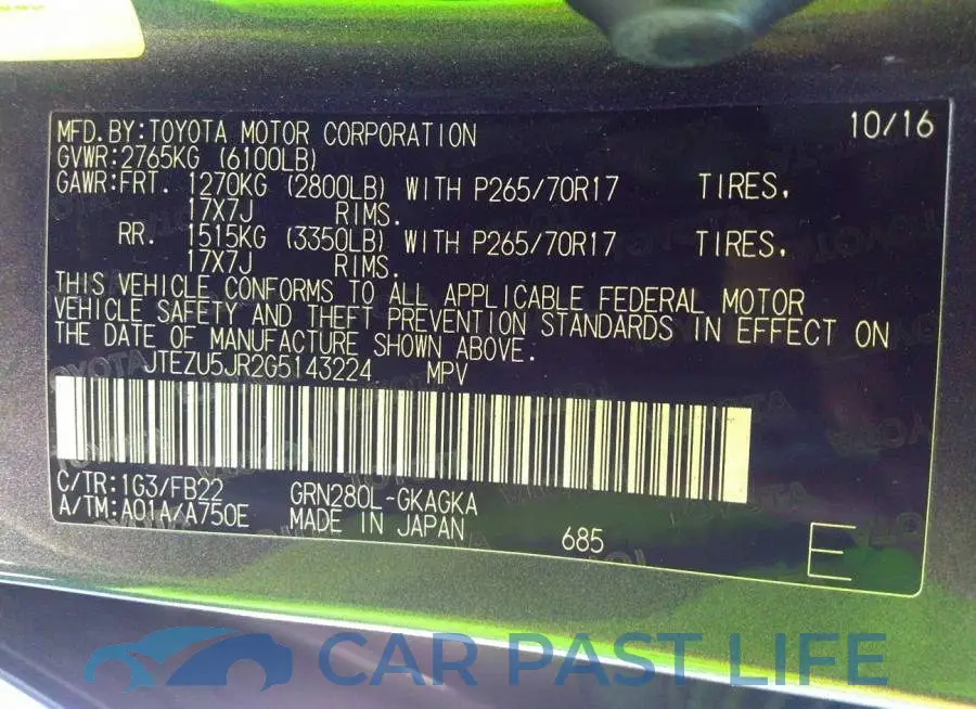 JTEZU5JR2G5143224# 9