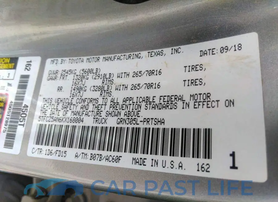 5TFCZ5AN6KX168004# 9