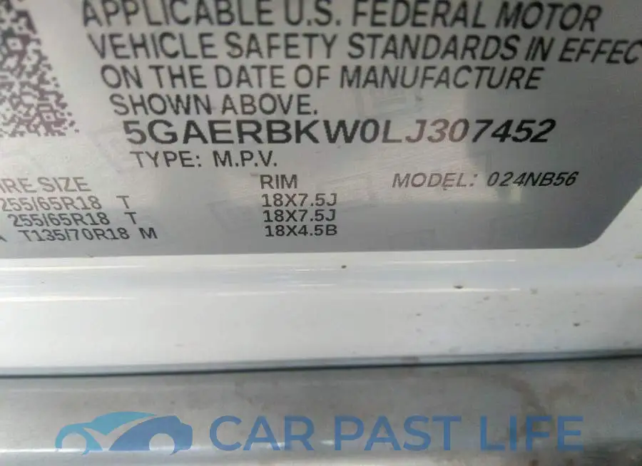 5GAERBKW0LJ307452# 9
