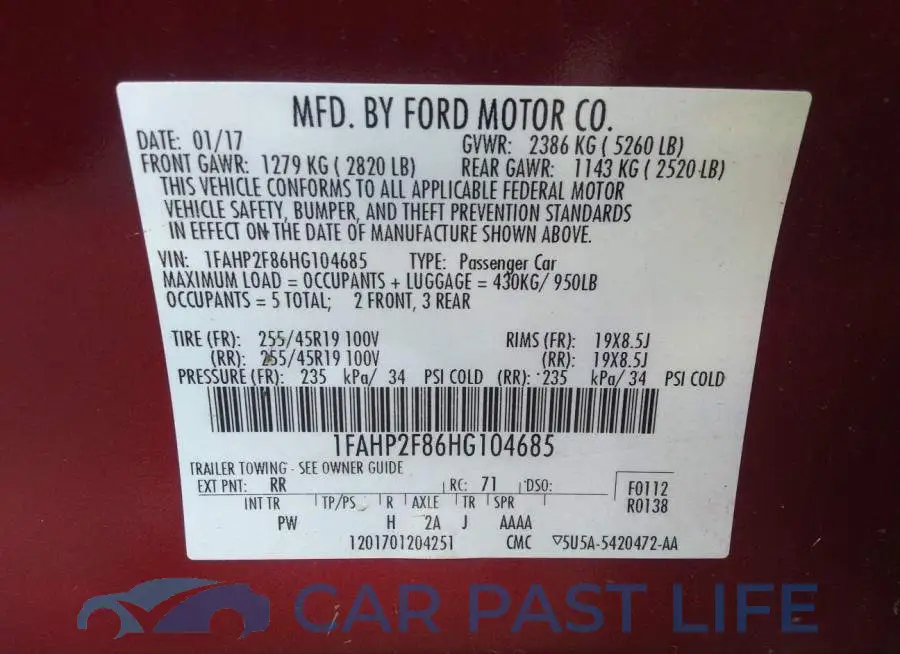 1FAHP2F86HG104685# 9
