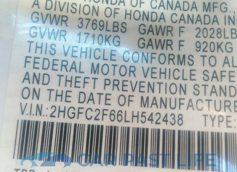 2HGFC2F66LH542438# 9