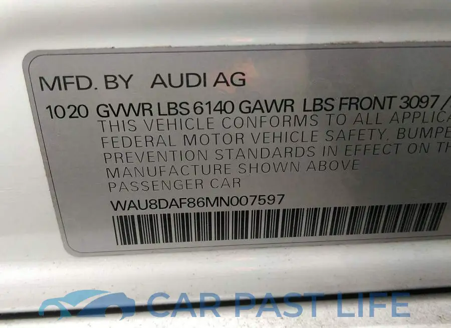 WAU8DAF86MN007597# 9