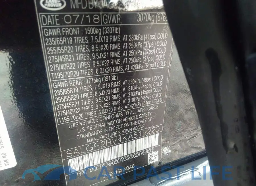 SALGR2RV4KA519220# 9