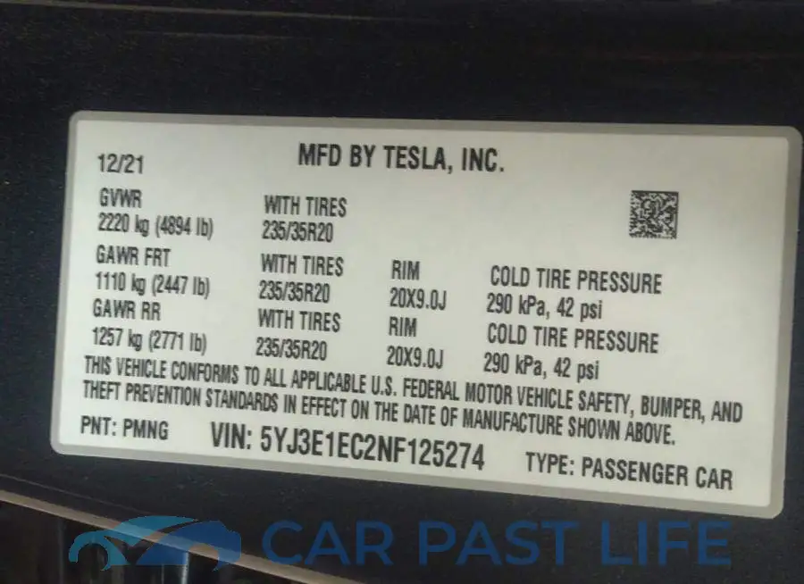 5YJ3E1EC2NF125274# 9