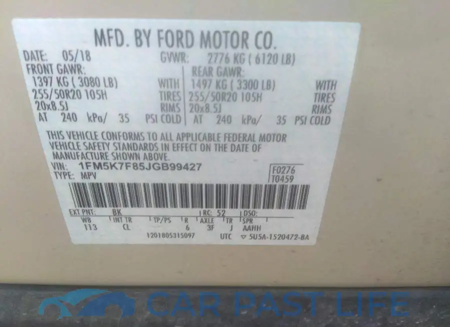 1FM5K7F85JGB99427# 9