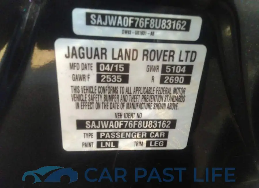 SAJWA0F76F8U83162# 9