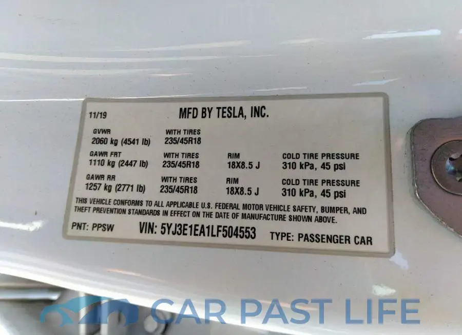 5YJ3E1EA1LF504553# 9