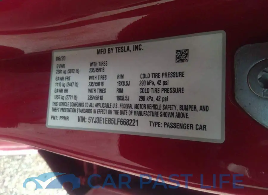 5YJ3E1EB5LF668221# 9