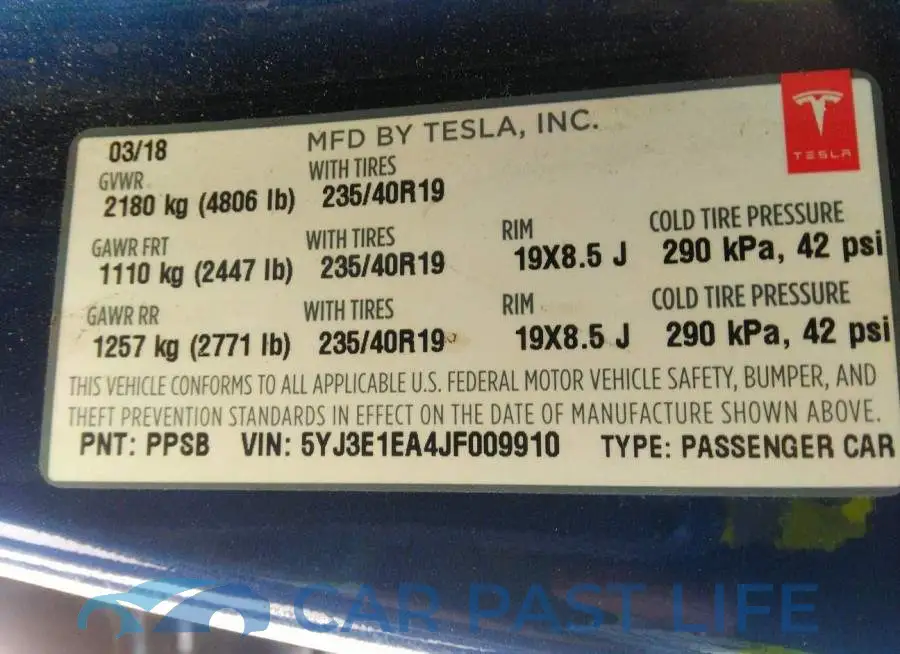5YJ3E1EA4JF009910# 9