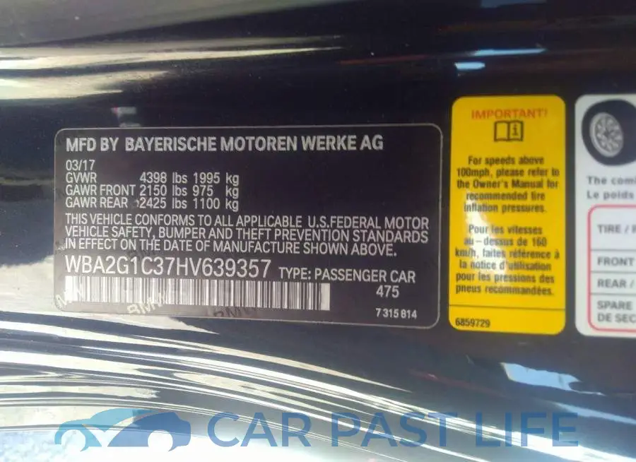 WBA2G1C37HV639357# 9