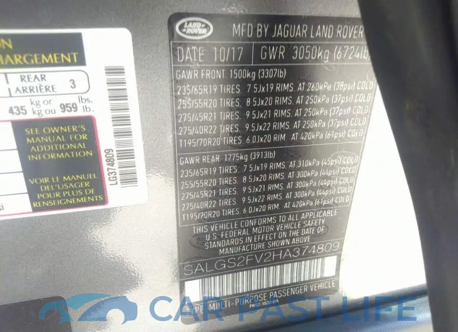SALGS2FV2HA374809# 9