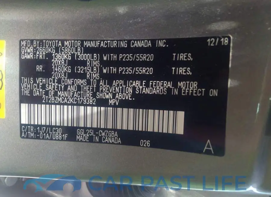2T2BZMCA2KC179382# 9