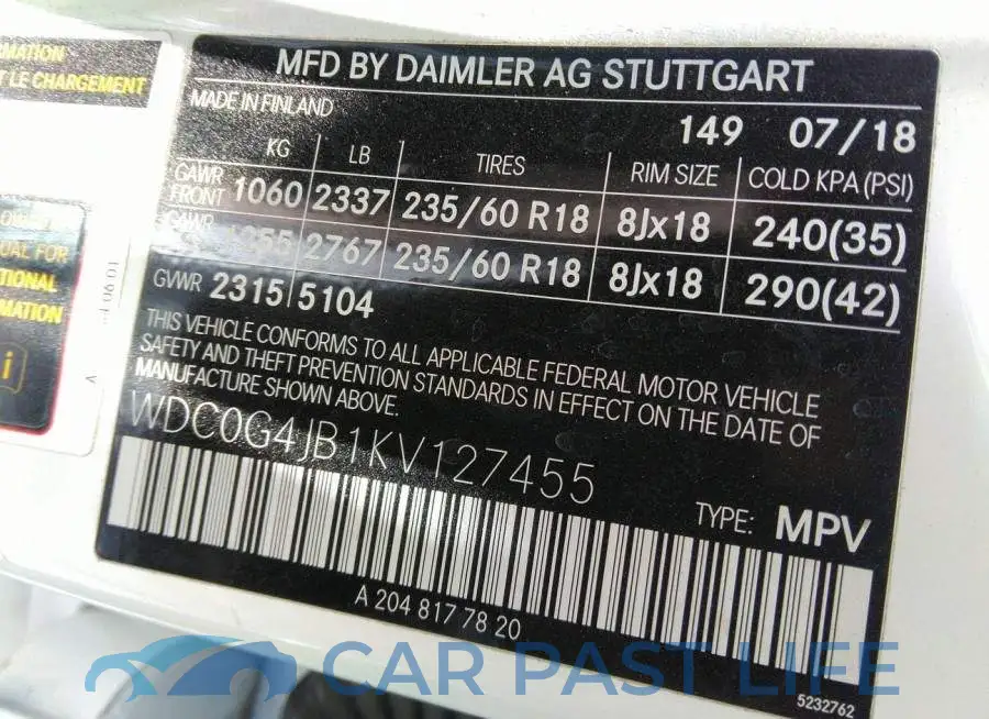 WDC0G4JB1KV127455# 9