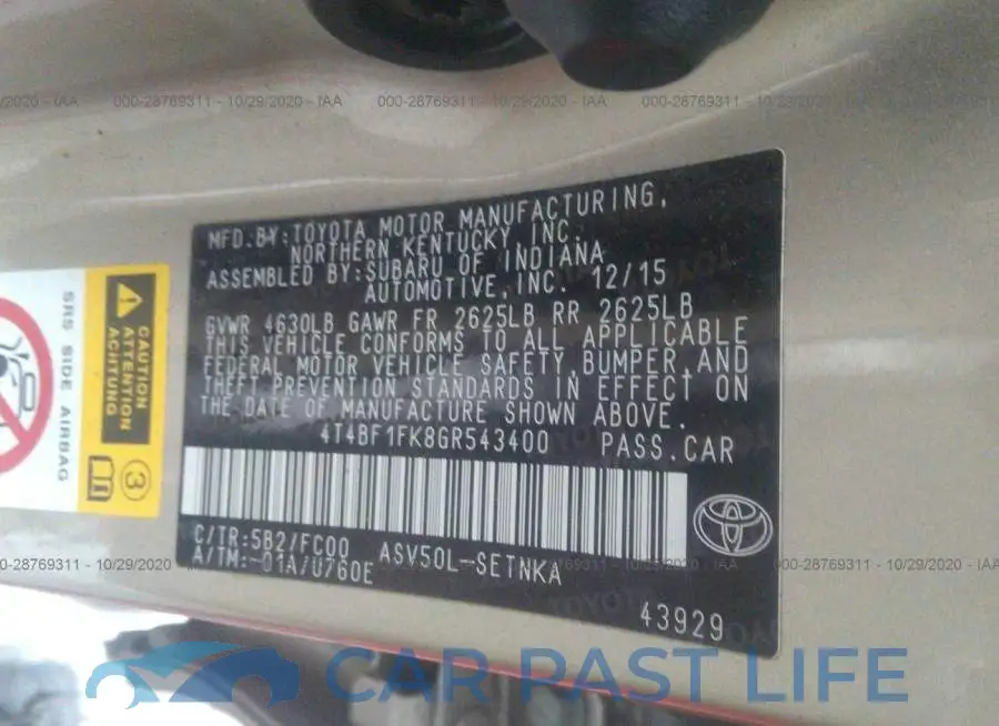 4T4BF1FK8GR543400# 9