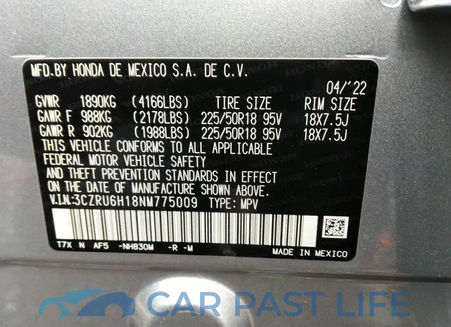 3CZRU6H18NM775009# 9