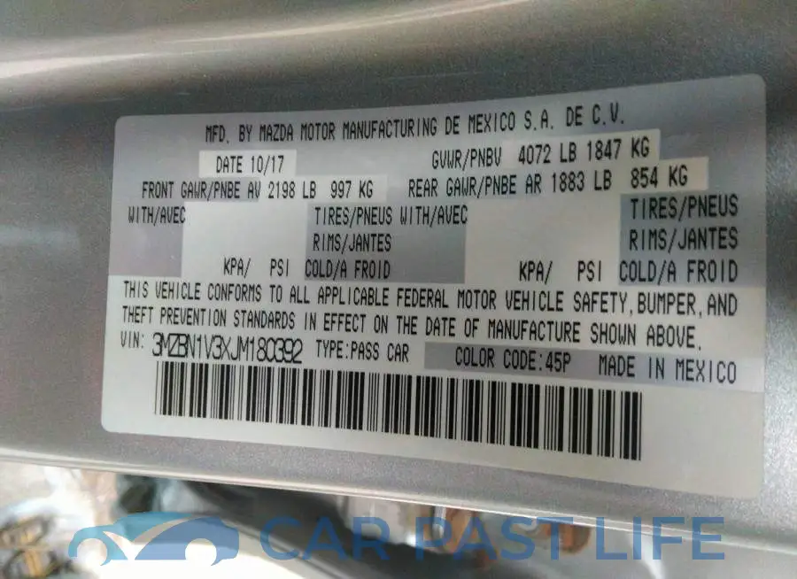 3MZBN1V3XJM180392# 9