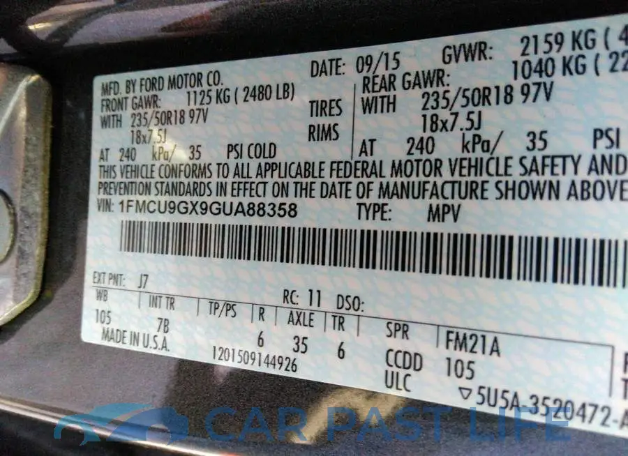 1FMCU9GX9GUA88358# 9