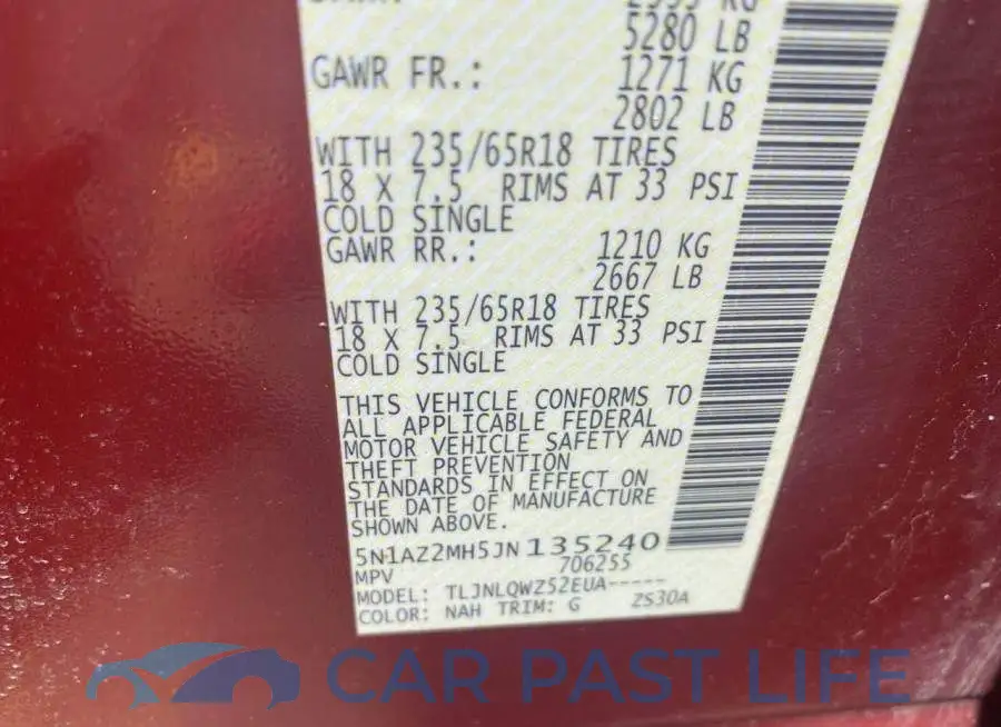 5N1AZ2MH5JN135240# 9