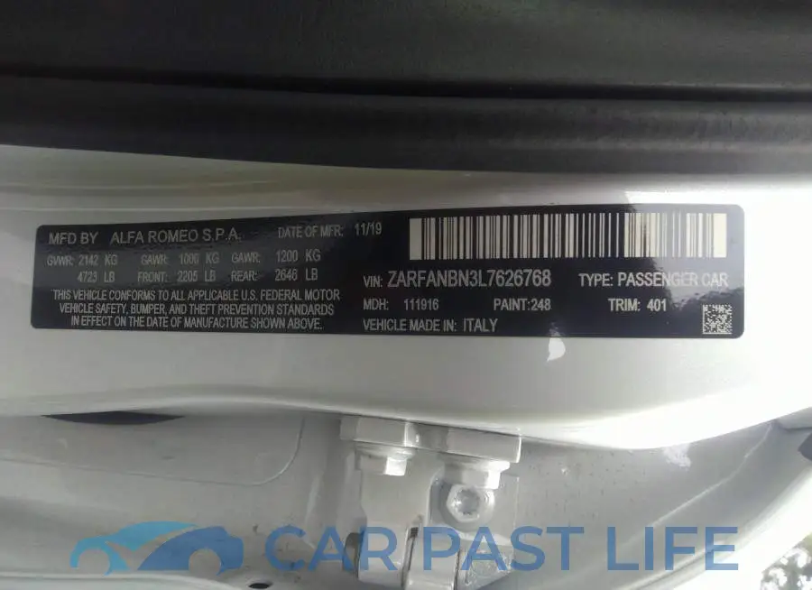 ZARFANBN3L7626768# 9