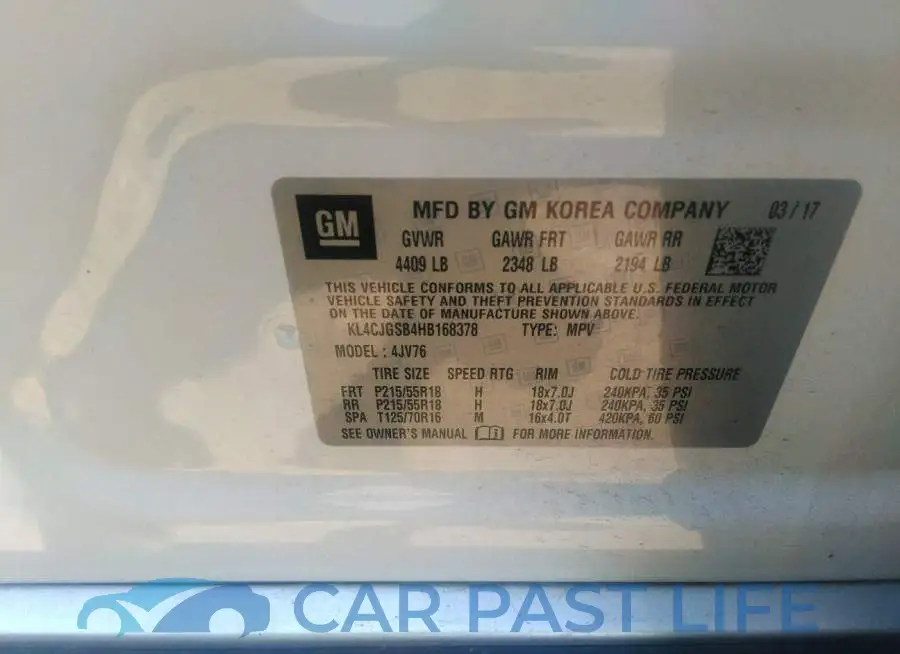 KL4CJGSB4HB168378# 9