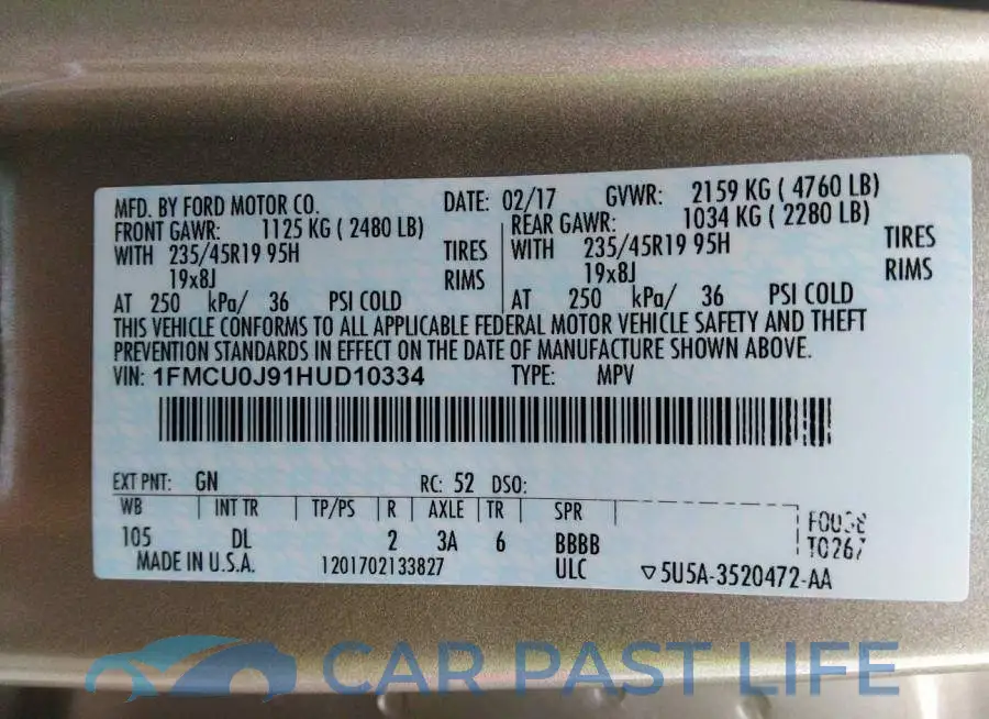 1FMCU0J91HUD10334# 9