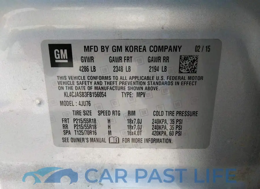 KL4CJASB3FB156054# 9