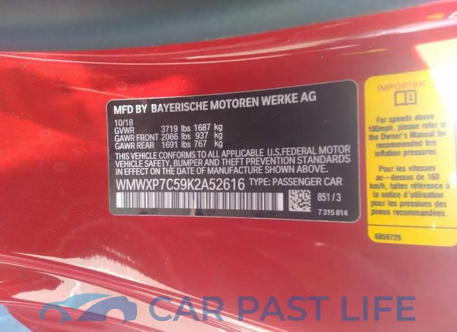 WMWXP7C59K2A52616# 9