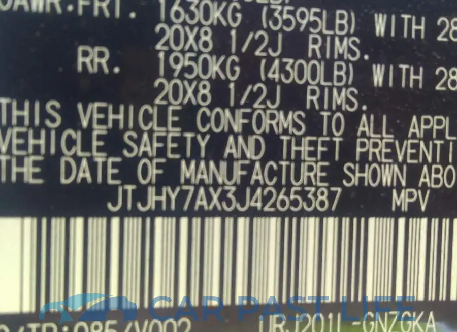 JTJHY7AX3J4265387# 9