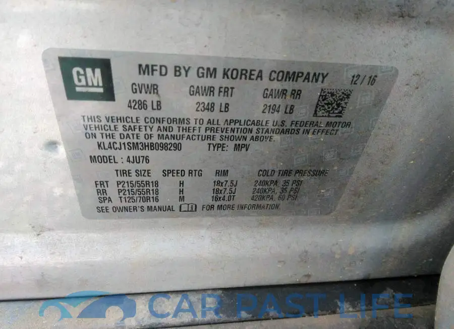 KL4CJ1SM3HB098290# 9