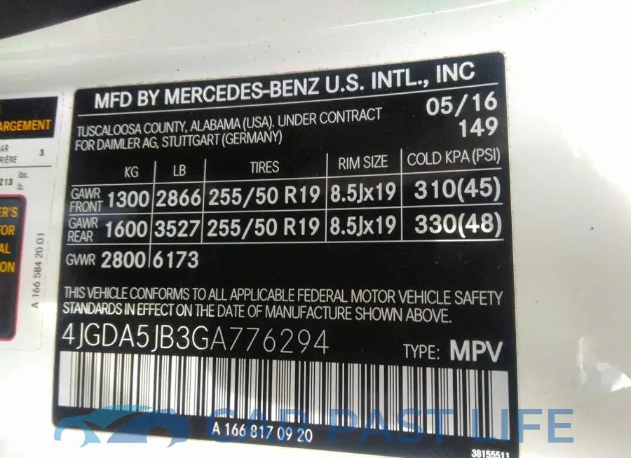 4JGDA5JB3GA776294# 9