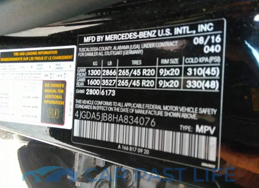 4JGDA5JB8HA834076# 9