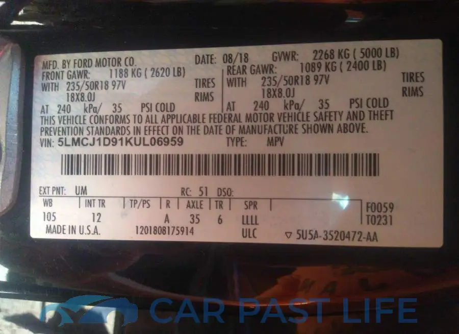 5LMCJ1D91KUL06959# 9