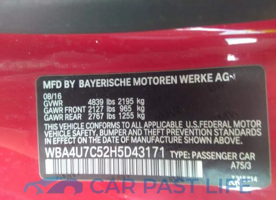 WBA4U7C52H5D43171# 9