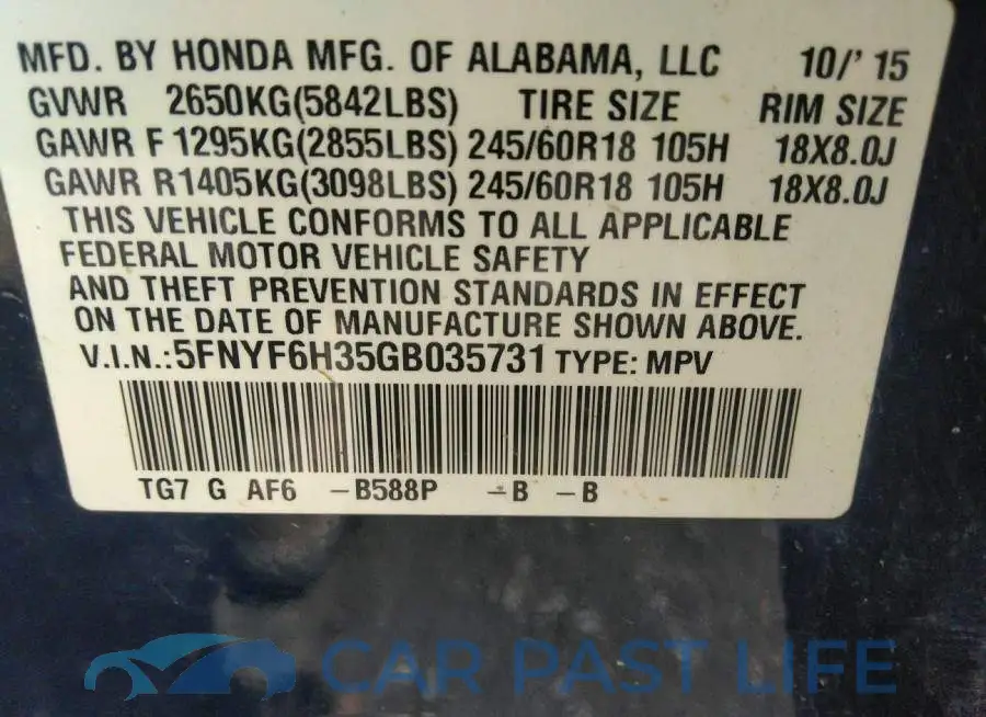 5FNYF6H35GB035731# 9