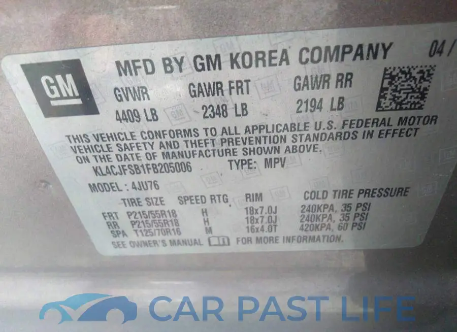 KL4CJFSB1FB205006# 9
