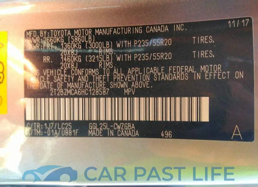 2T2BZMCA6HC128587# 9