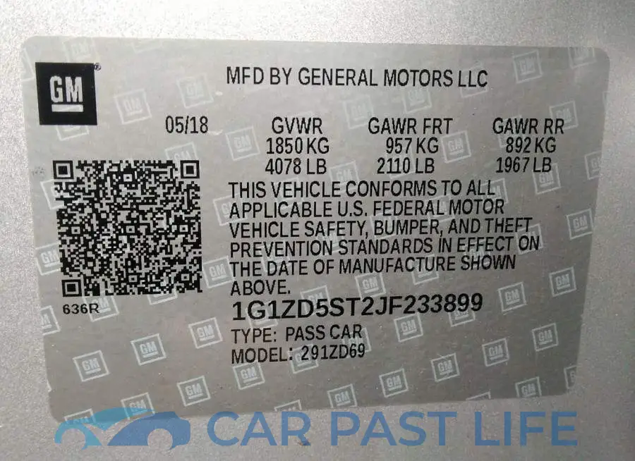 1G1ZD5ST2JF233899# 9