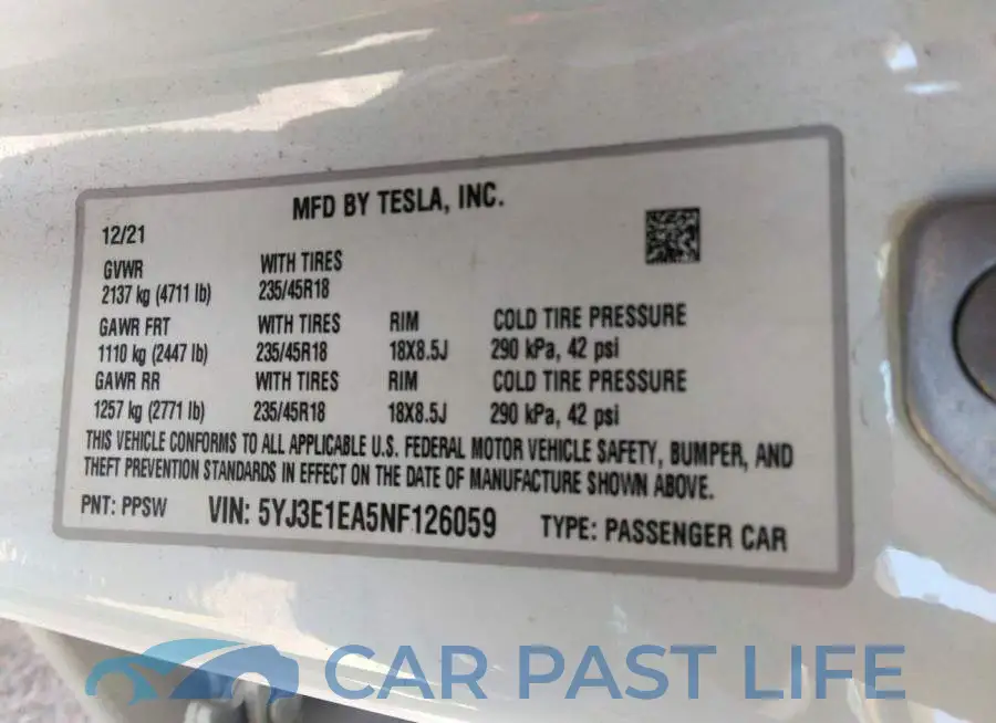 5YJ3E1EA5NF126059# 9