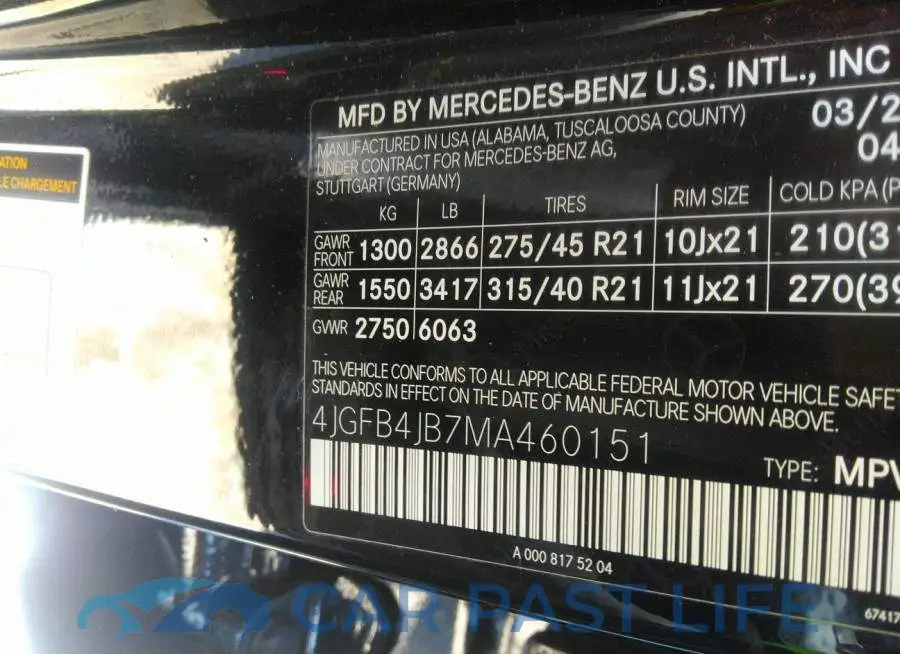 4JGFB4JB7MA460151# 1