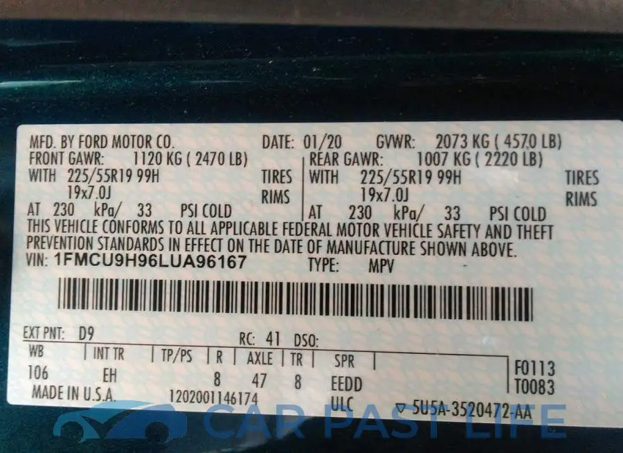 1FMCU9H96LUA96167# 9