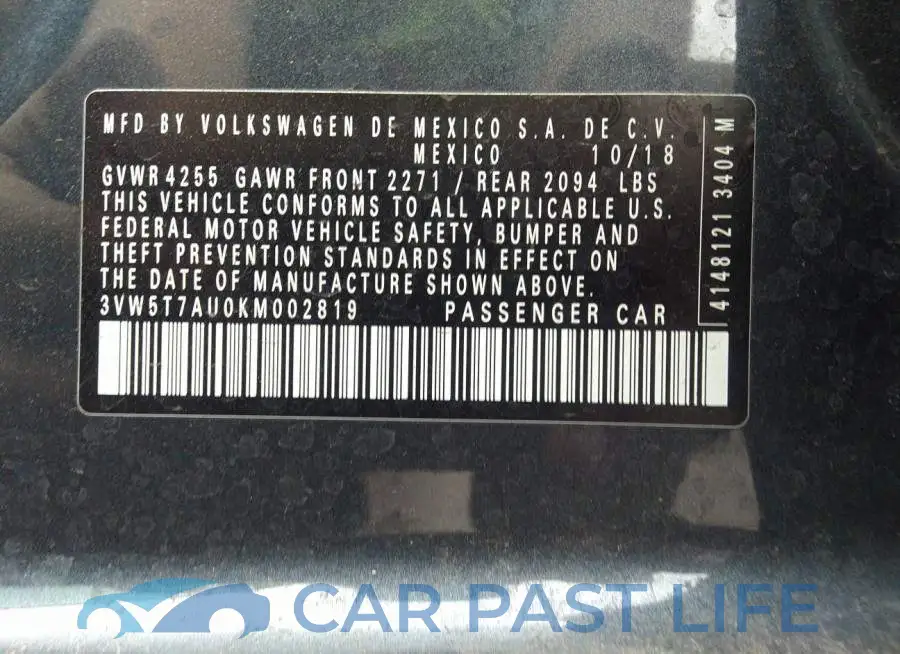3VW5T7AU0KM002819# 9