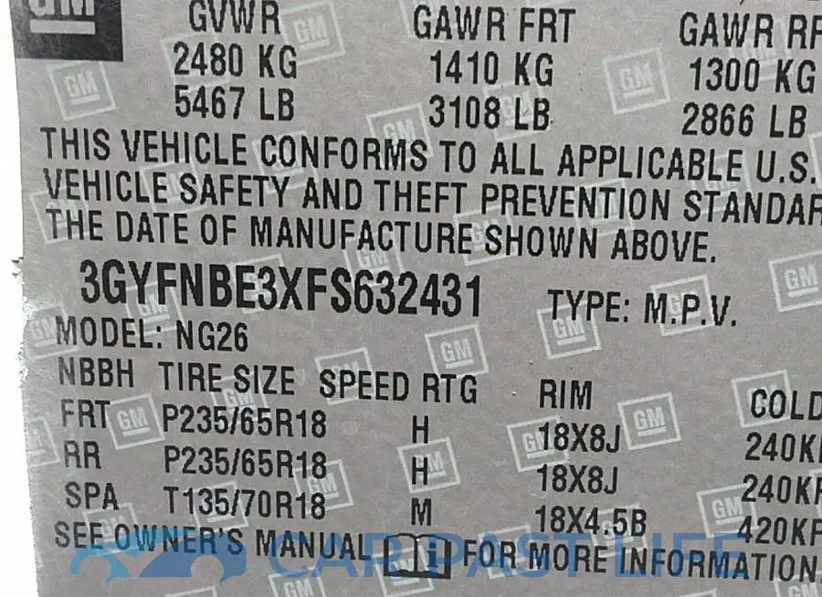 3GYFNBE3XFS632431# 9