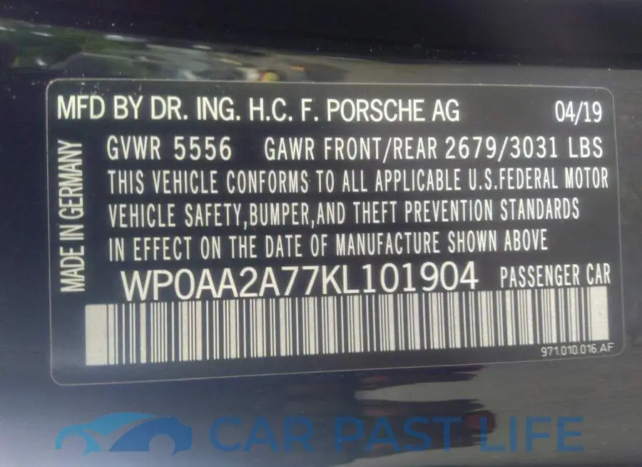 WP0AA2A77KL101904# 9