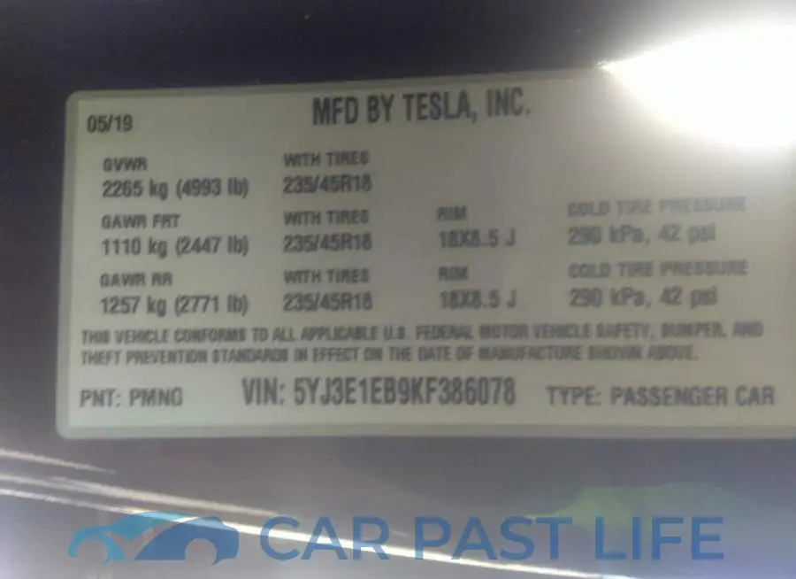 5YJ3E1EB9KF386078# 9