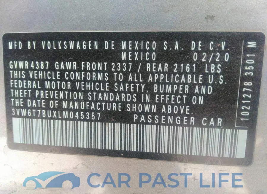 3VW6T7BUXLM045357# 9