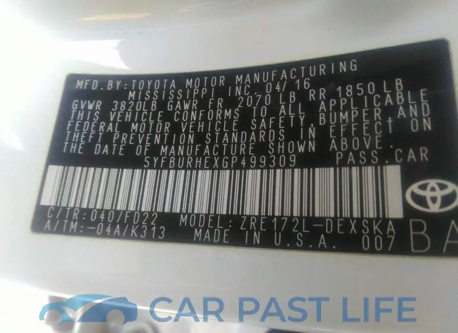 5YFBURHEXGP499309# 9