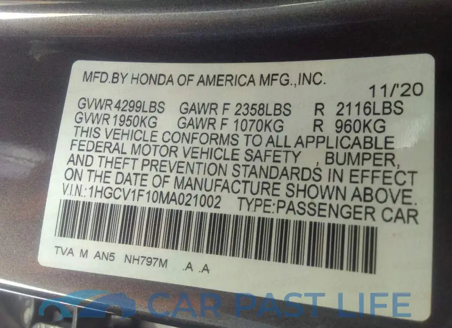 1HGCV1F10MA021002# 9